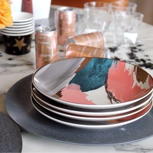 West Elm Plates SET 6 (six) Brushstrokes Abstract Appetizer Dessert Plates